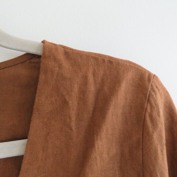 JOIE Linen Blend Cropped Button Tie Front Blouse Top in Brown Boho Cottage Sz M - Picture 5 of 14